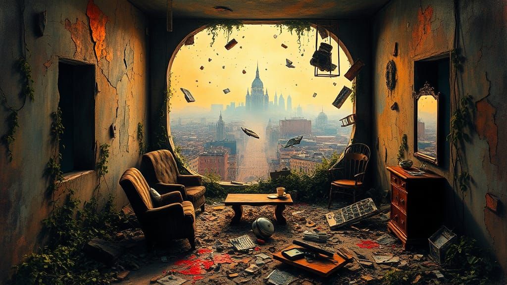 Dystopian Room Shattered by Unseen Force