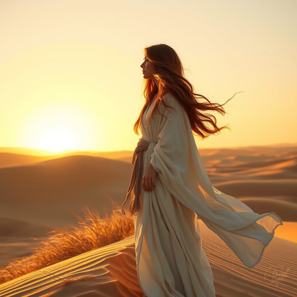 Woman on Dune in Art Nouveau Style