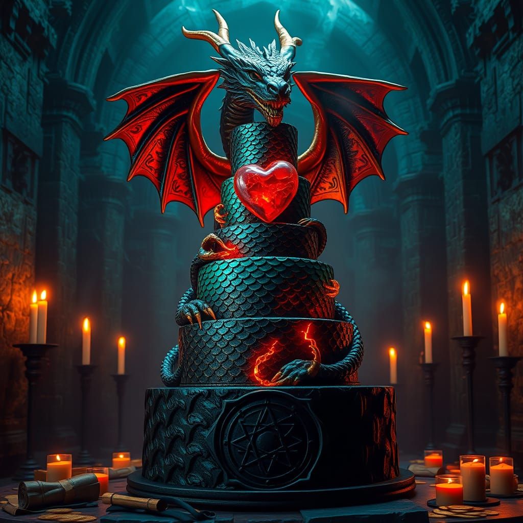 Mystical Dragon Cake in Ancient Stone Hall