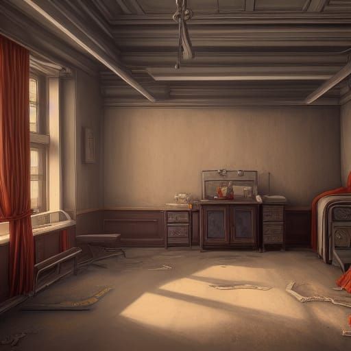 Detailed Empty Hospital Ward Room in Matte Painting Style