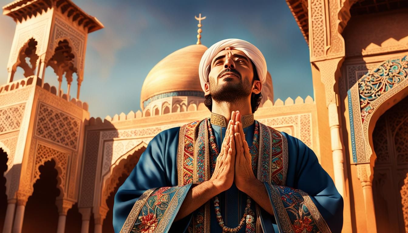 Middle Eastern Man's Prayer: Hyper-Realistic Concept Art