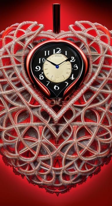 Surreal Heart Clock in Maximalist Detail