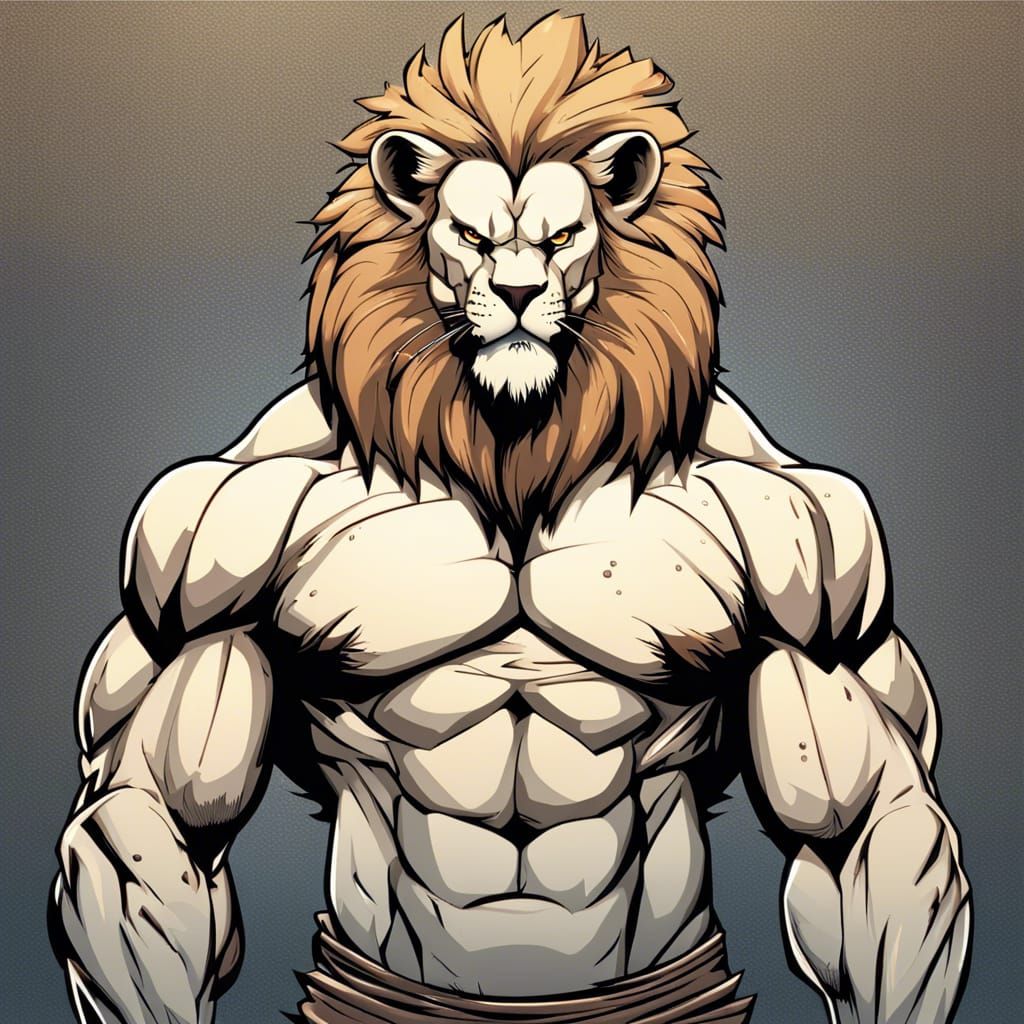 Muscular Lion in Comic Art Style, Vectorcore Aesthetic