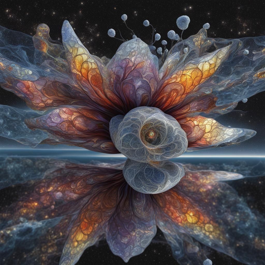 Glass Flower Heart in Steampunk Futurism Style