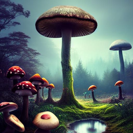 Intricate Mushroom Landscape Photo Manipulation