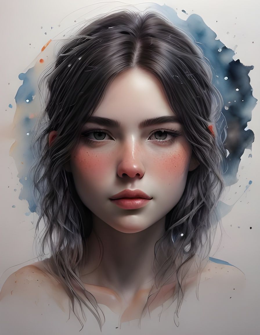 Silhouette Watercolor Portrait in Black, 8K Resolution