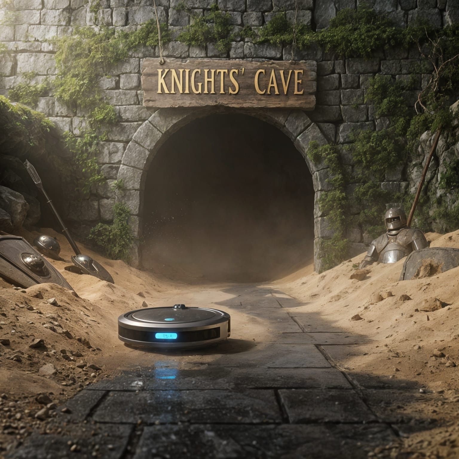 Robotic Vacuum Enters Knights' Cave, Cleans Sand Trail