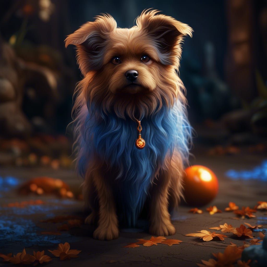 Fluffy Brown Dog with Orange Eyes: Fantasy Art
