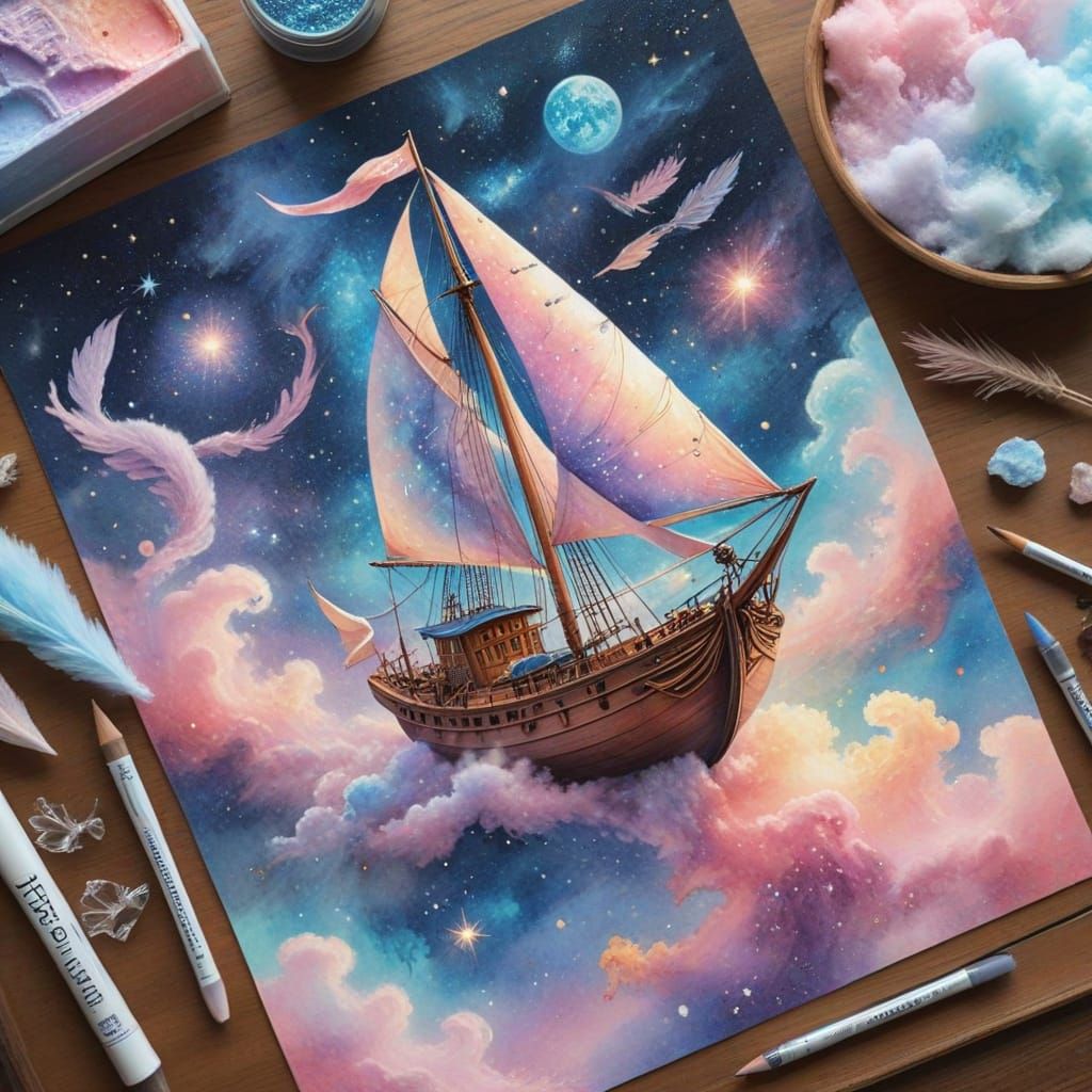 Friendly Space Whale in Cotton Candy Nebula Watercolor Art