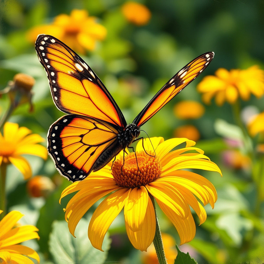 Monarch Butterfly and Sunflower in Impressionist Style
