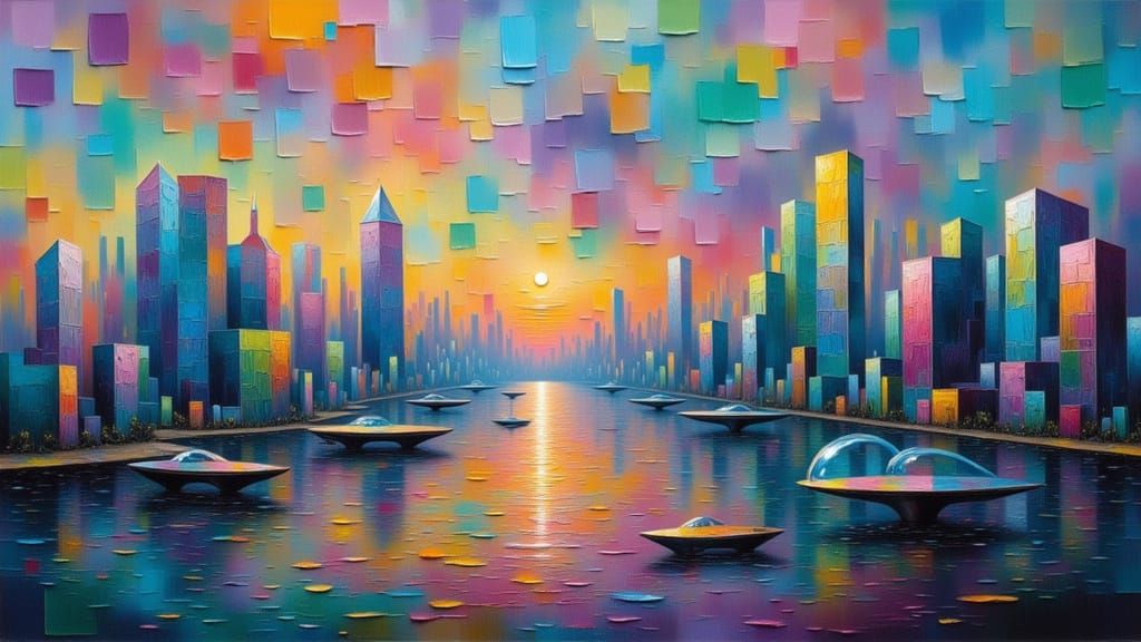 Floating Glass Cityscape in Surreal Dreamscape
