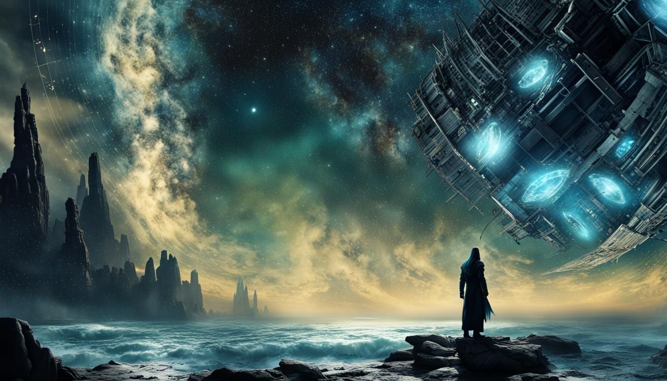 Celestial Being Rises from Ocean to Stars