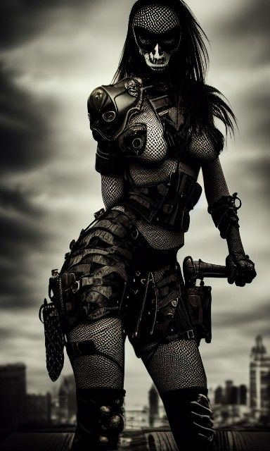 Woman Soldier with Skull Mask in Gothic Style