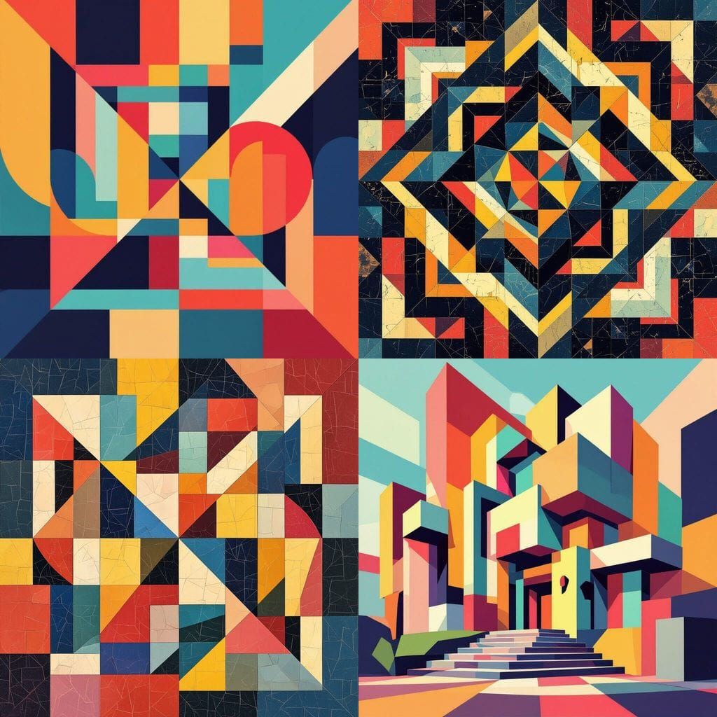 Cubist Mosaic Architecture Background in Art Deco Style