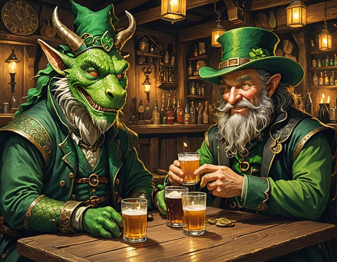 Luck Dragon and Leprechaun in Tavern