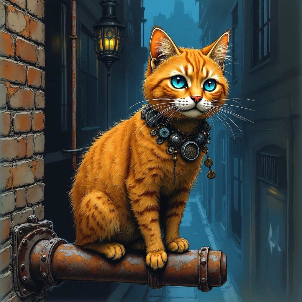Steampunk Ginger Tomcat in Neo-Victorian Alley