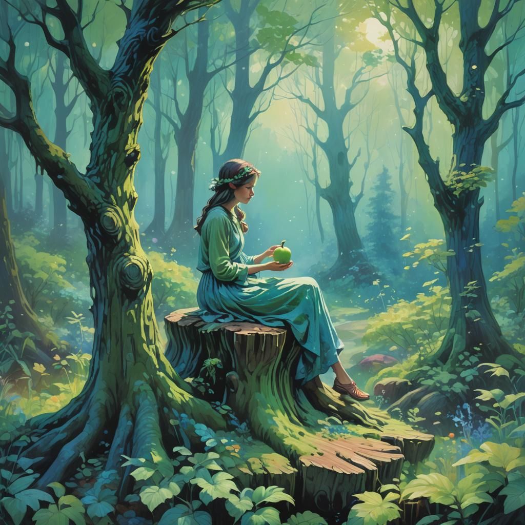 Fantasy Landscape with Luminous Fruit, Impressionist Style