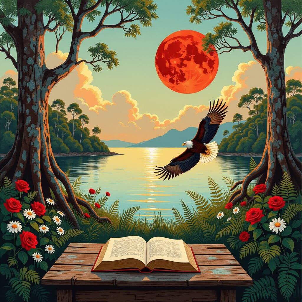 Surreal Island Dreamscape with Mangroves and Eagle