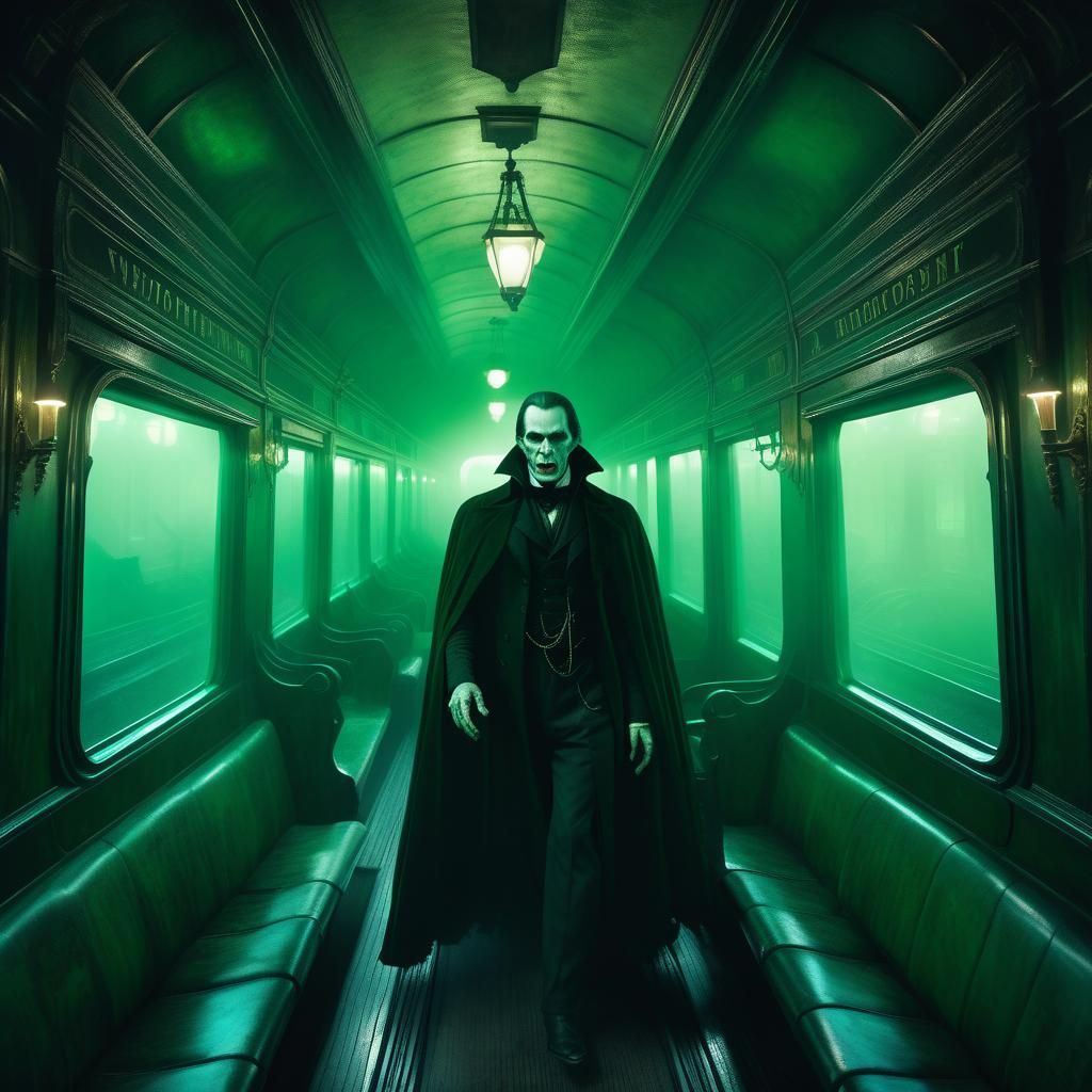 Vampire Portrait on Ghost Train in Film Noir