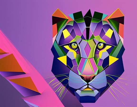 purple crystal panther cubist painting, Neo-Cubism, layered ...