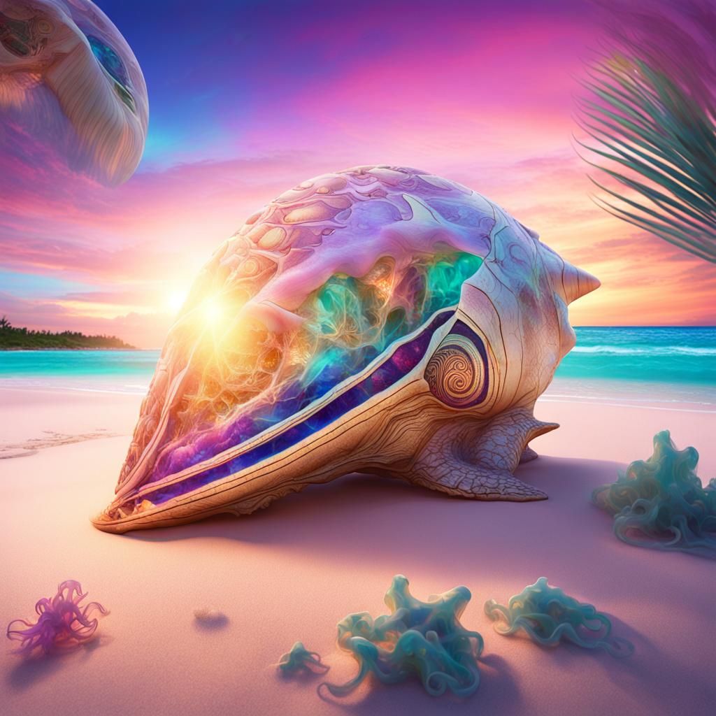 Tribal Spaceship on Tropical Beach in Concept Art Style