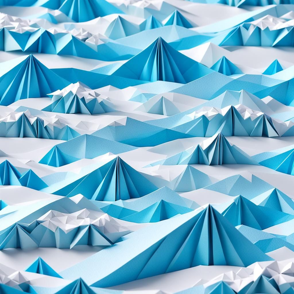 Origami Snowy Landscape in Papercraft Style