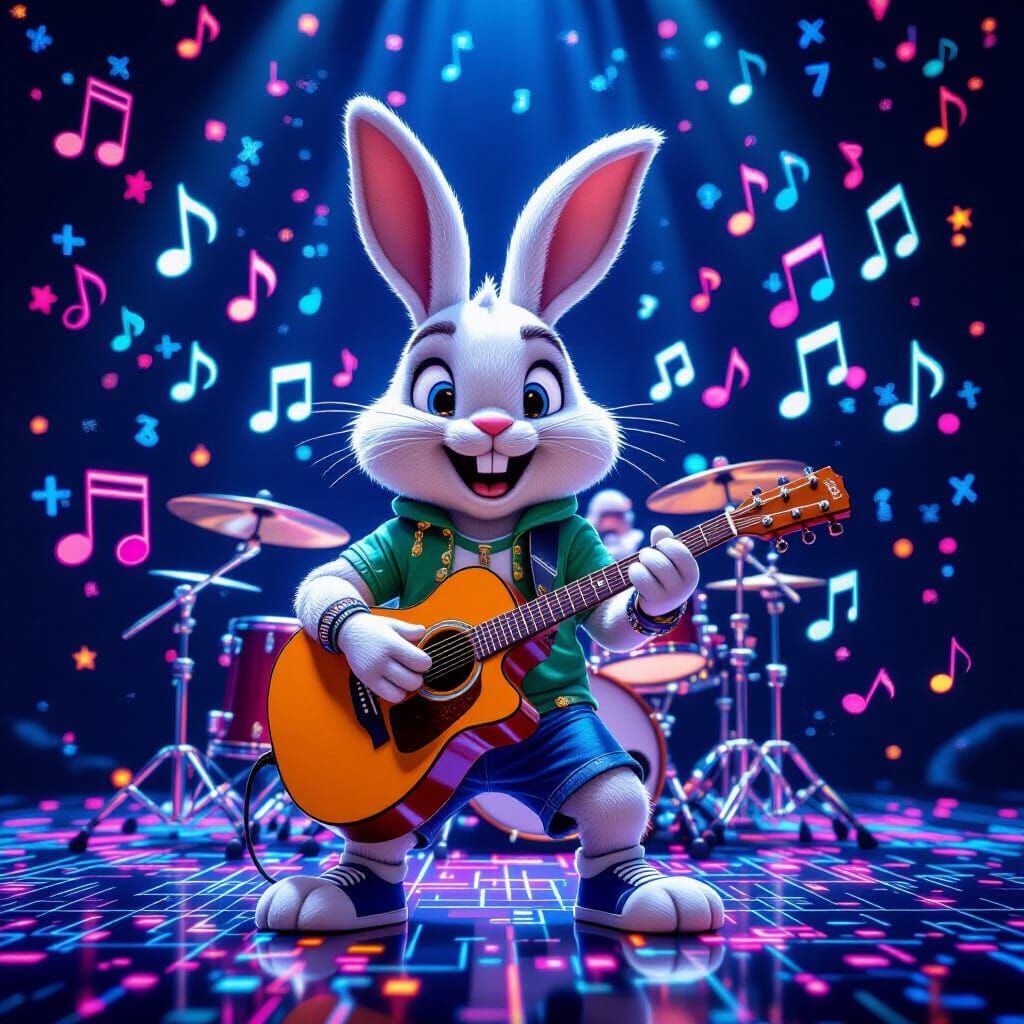 Cyberpunk Rabbit Rock Band in Cyberspace