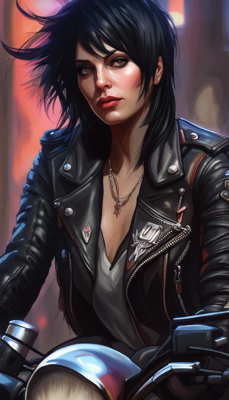 Joan Jett Portrait in Biker Jacket, Hyperdetailed Concept Ar...