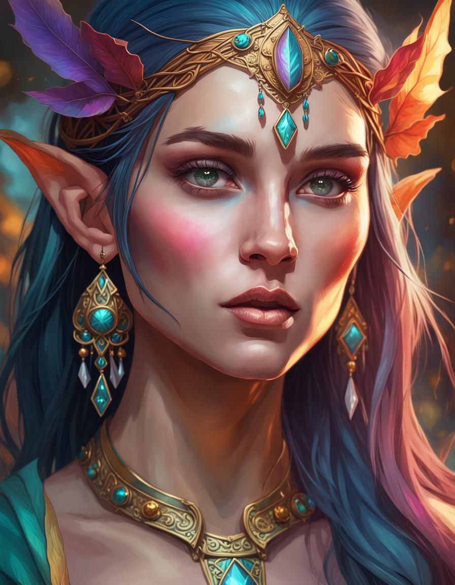 Stunning Half-Elf Portrait in Art Nouveau Style