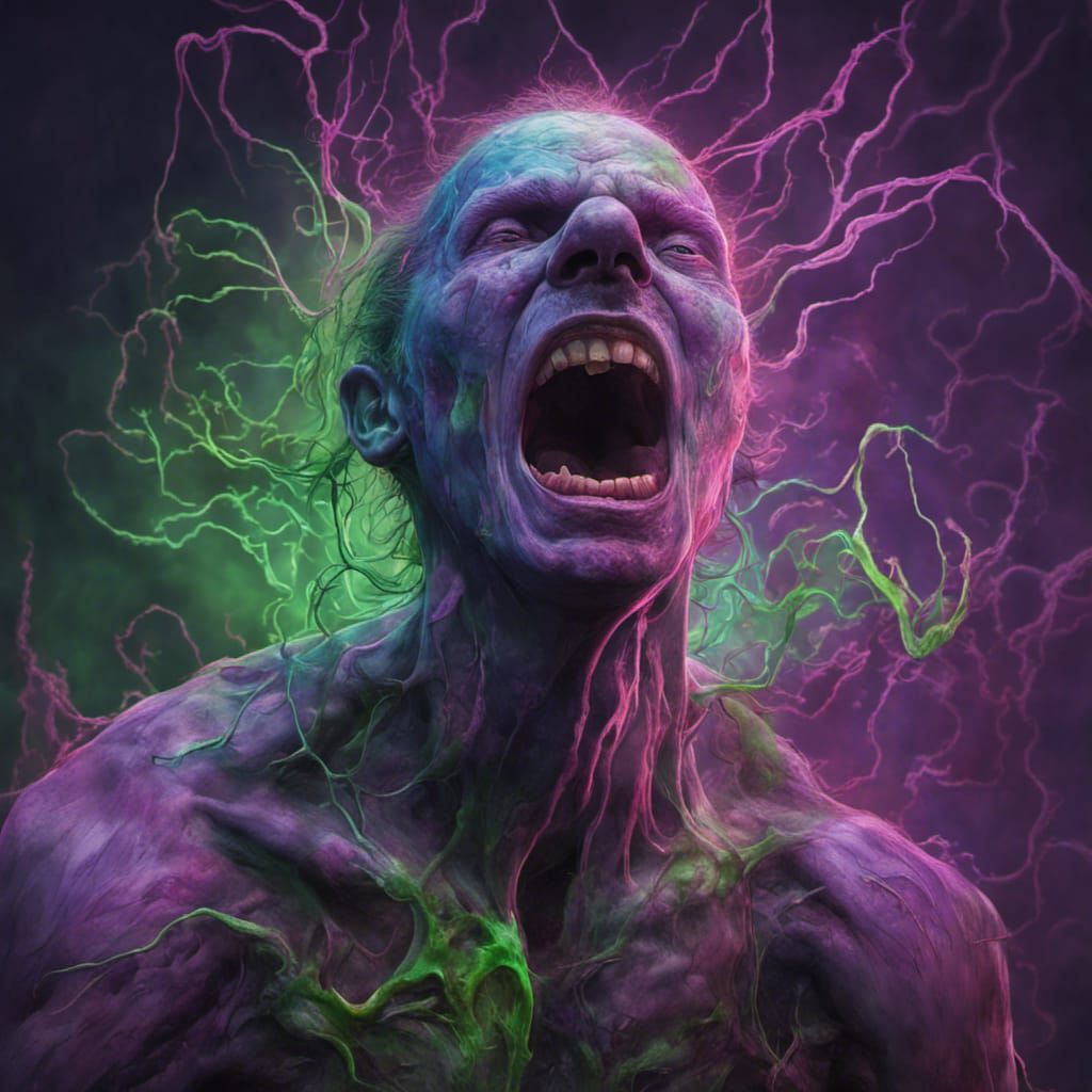 Screaming Man Infused with Bioluminescent Fungi