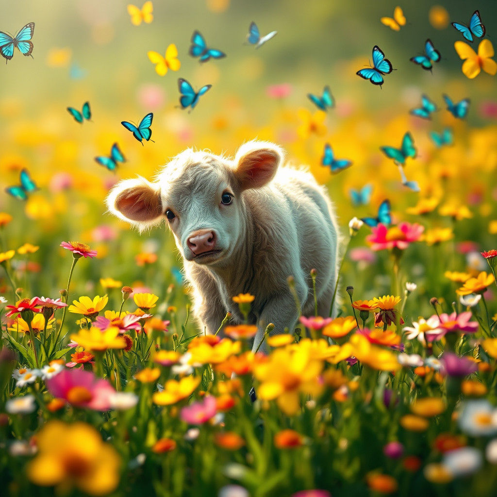 Dreamlike Field with Baby Cow: Matte Painting