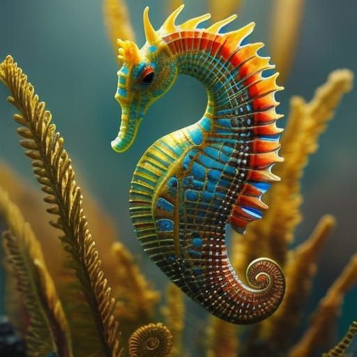 Ink Seahorse Splatter in Liquid Watercolor Style