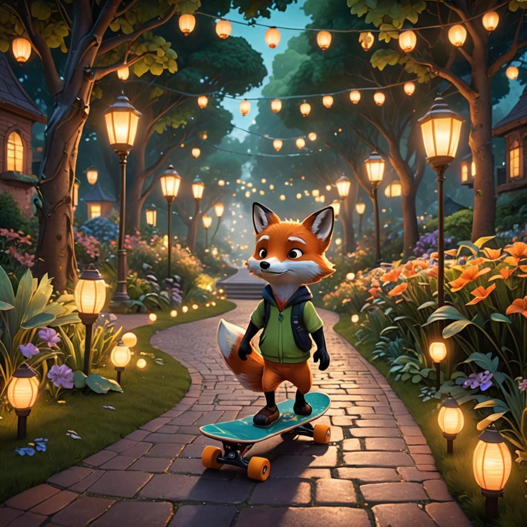 Fox Skateboarder in Dreamlike 3D Game Art