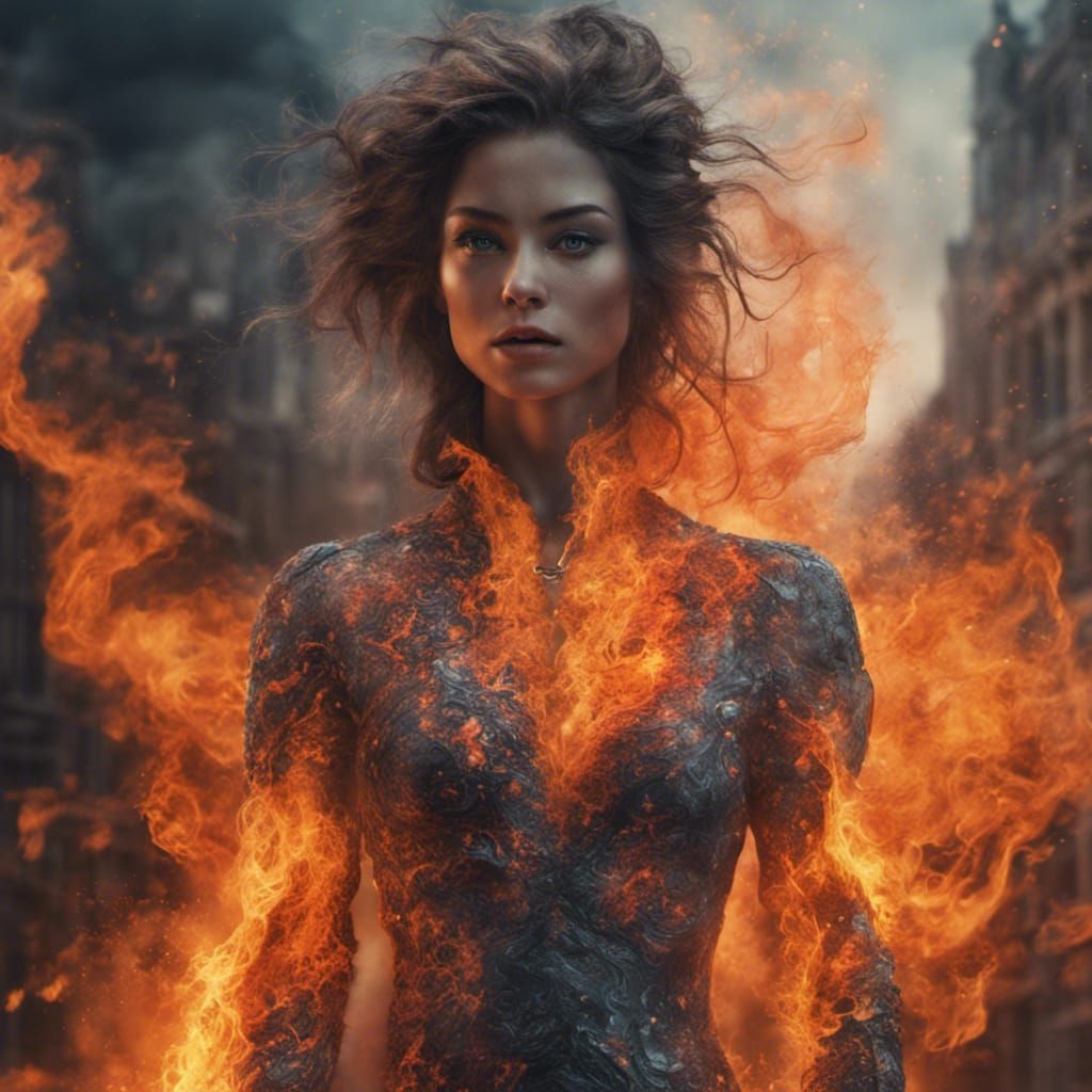 Fiery Ice Woman: Epic Digital Matte Painting