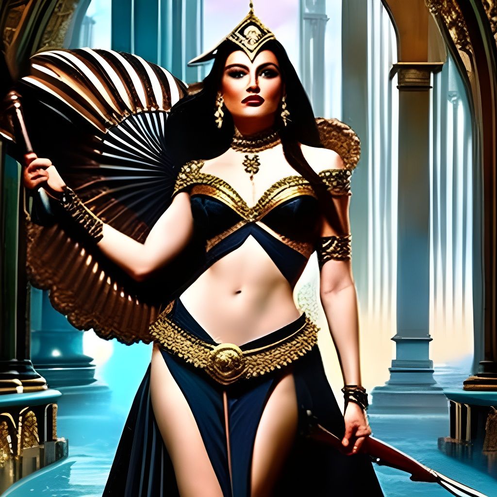 Enchantress with Peacock Feathers in Waterhouse Style