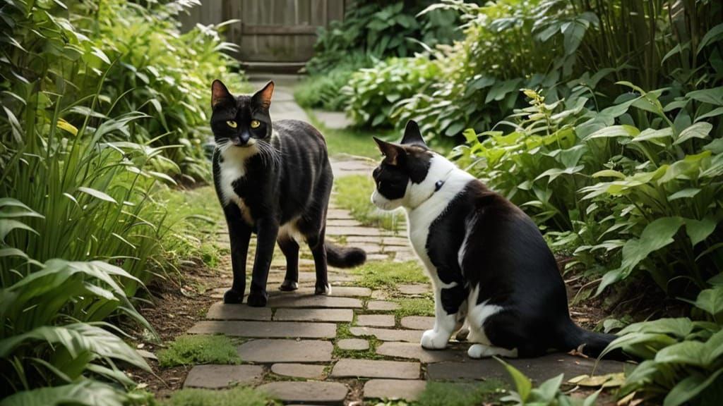 Cat and Dog Explore a Mysterious Backyard