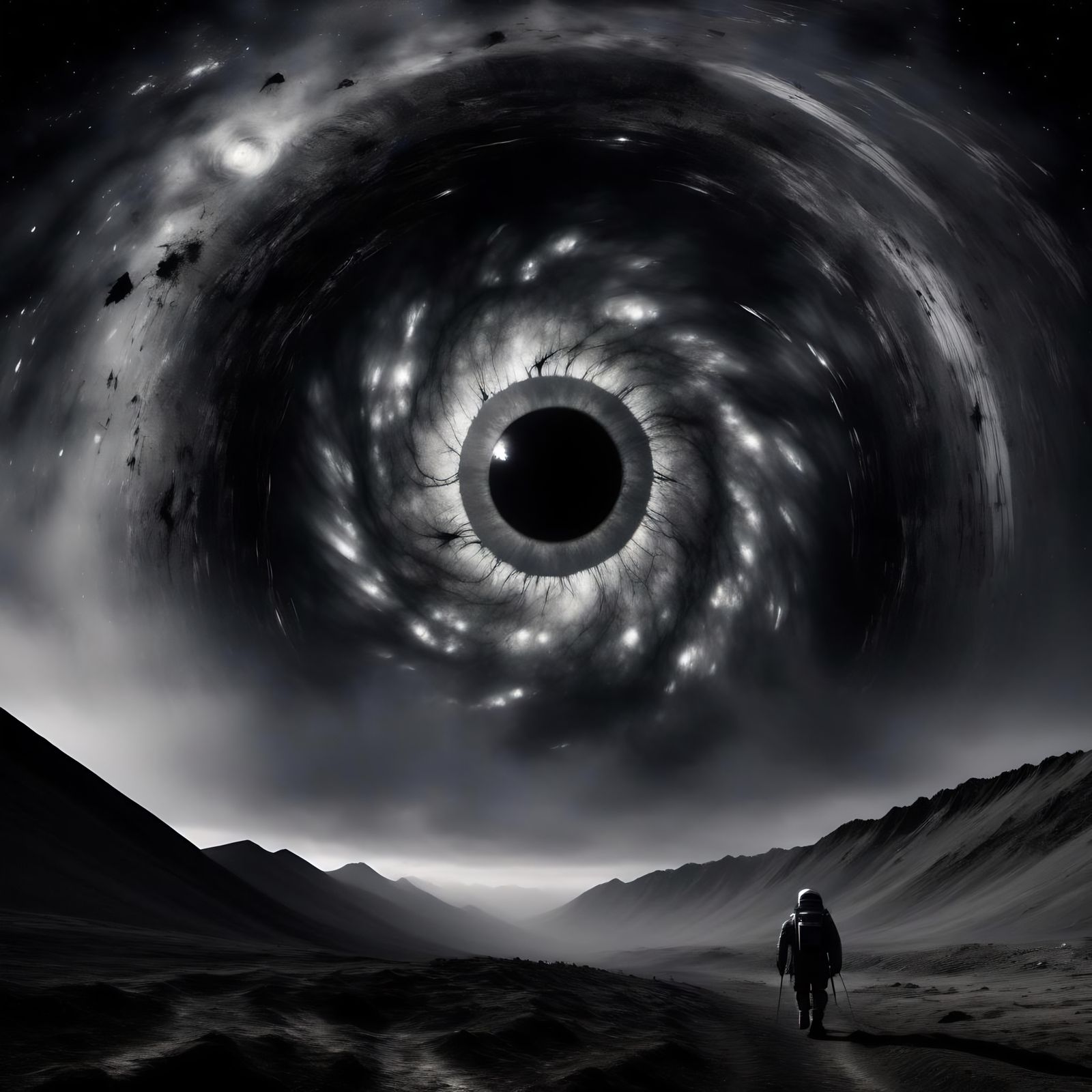 Cosmic Malevolence Portrait in Hyperrealistic Black and Whit...