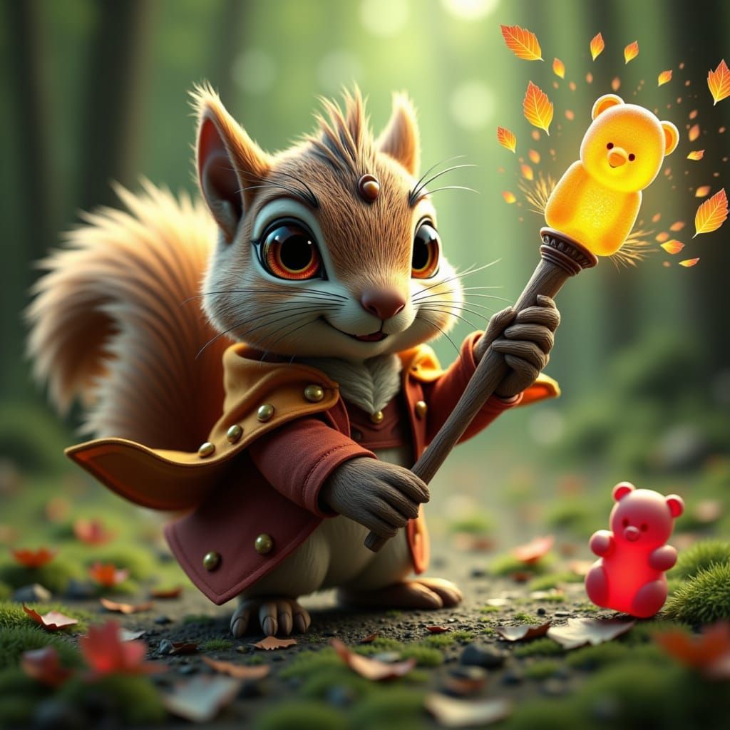 Whimsical Squirrel Wizard Transforms Forest