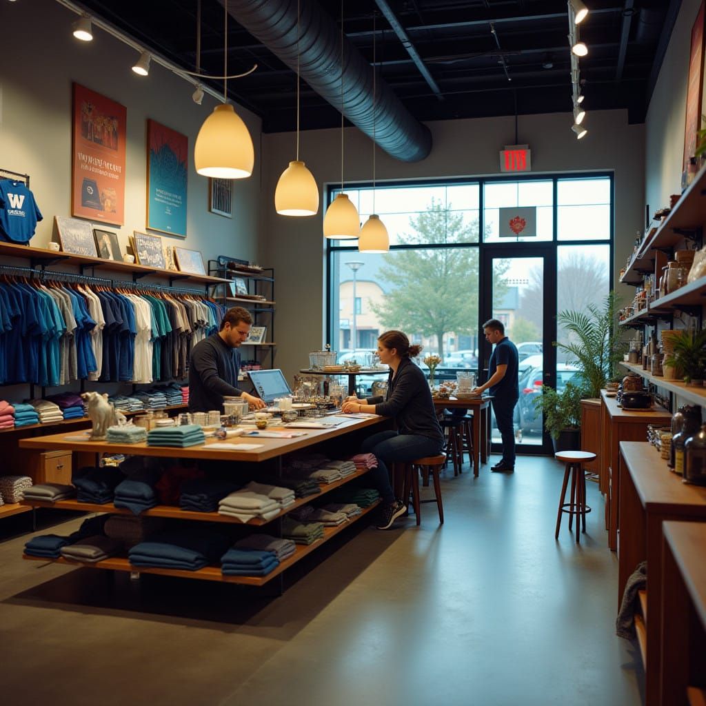 Cozy University Retail Store with Artistic Touches and Campu...