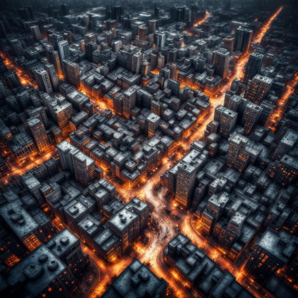 Puzzle City in Splatter Art Style, Hyperrealistic HDR