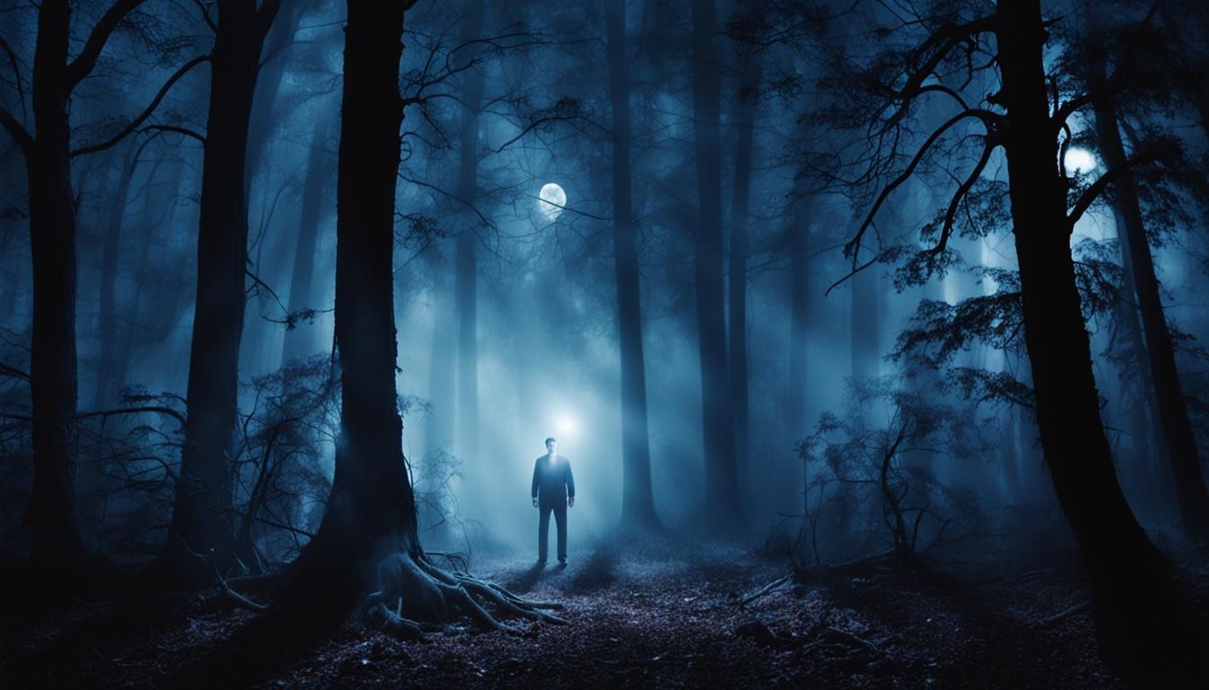 Eerie Surrealism: Man in a Dark Forest
