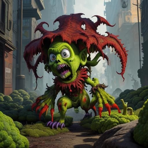 Zombie Broccoli Horde in Claymation Style