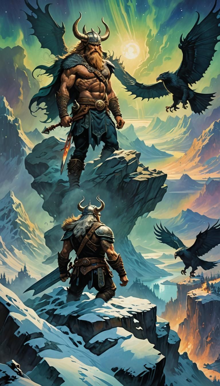 Viking Warrior Overlooking Fjord in Fantasy Art Style
