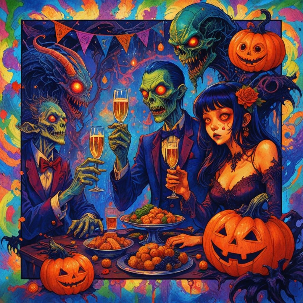 Monsters Celebrate Spooky New Year's Eve Party