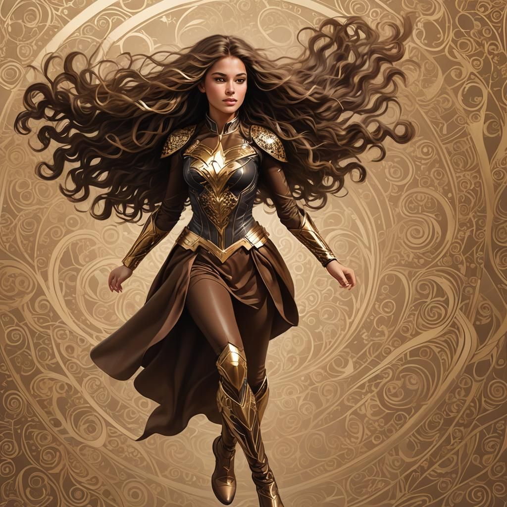 French Superheroine in Misty Cityscape, Digital Art