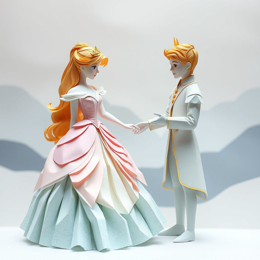 Princess Aurora and Phillip in Origami Paper Art