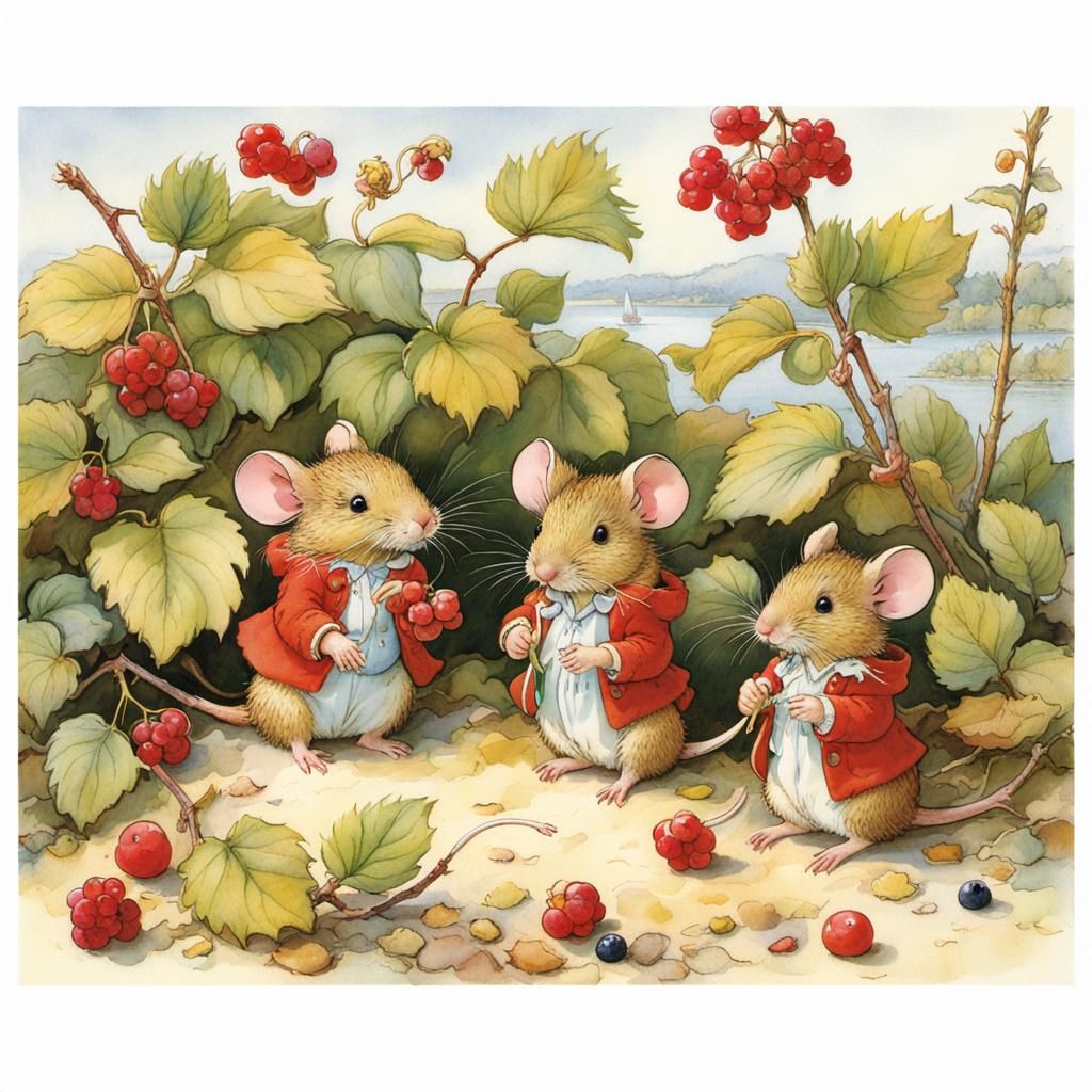 Mice Collect Berries: Children's Book Illustration