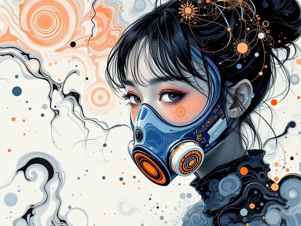 Dreamlike Suminagashi Portraits of a Futuristic Asian Woman