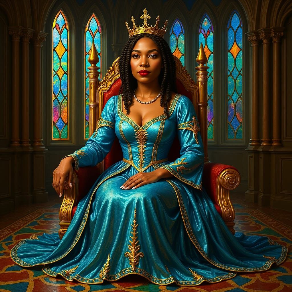 Regal African Queen in Stained Glass Gown