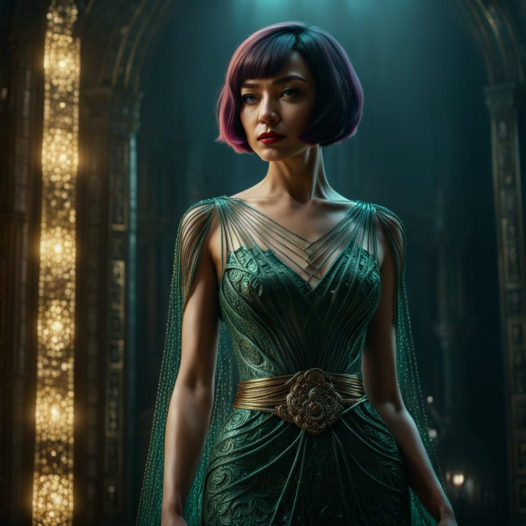 Jade Wire Woman in Ornate Gown